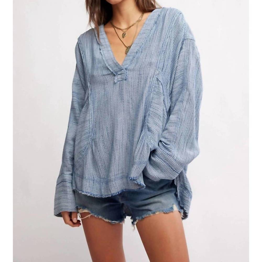 NEW FREE PEOPLE by the shore shirt in indigo stripe combo